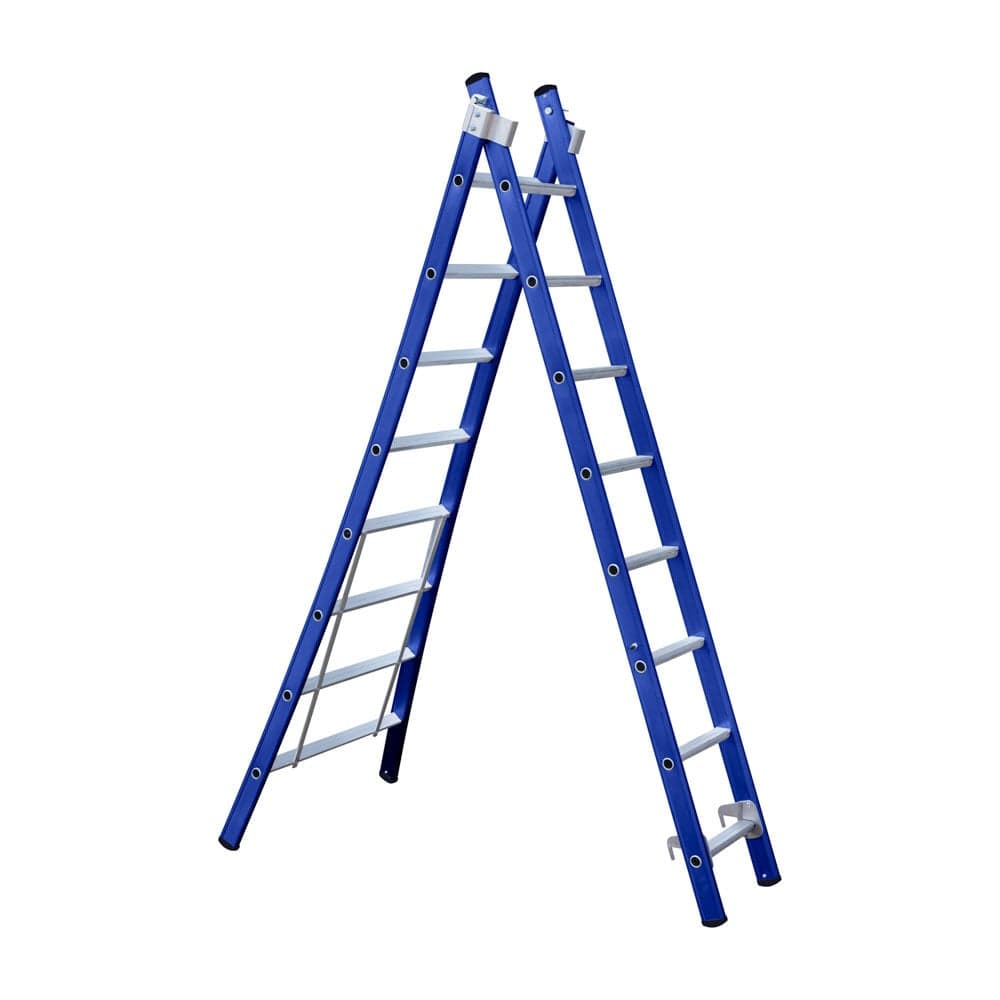 Eurostairs Blauw Gecoate Reformladder met Uitgebogen Voet - 2x8 Sporten